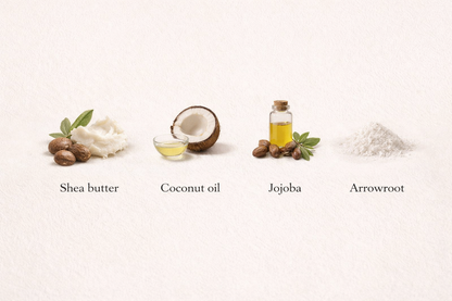 ingredients used in solo;sun ;REFLECT whipped body butter shea butter coconut oil jojoba oil arrowroot powder. 