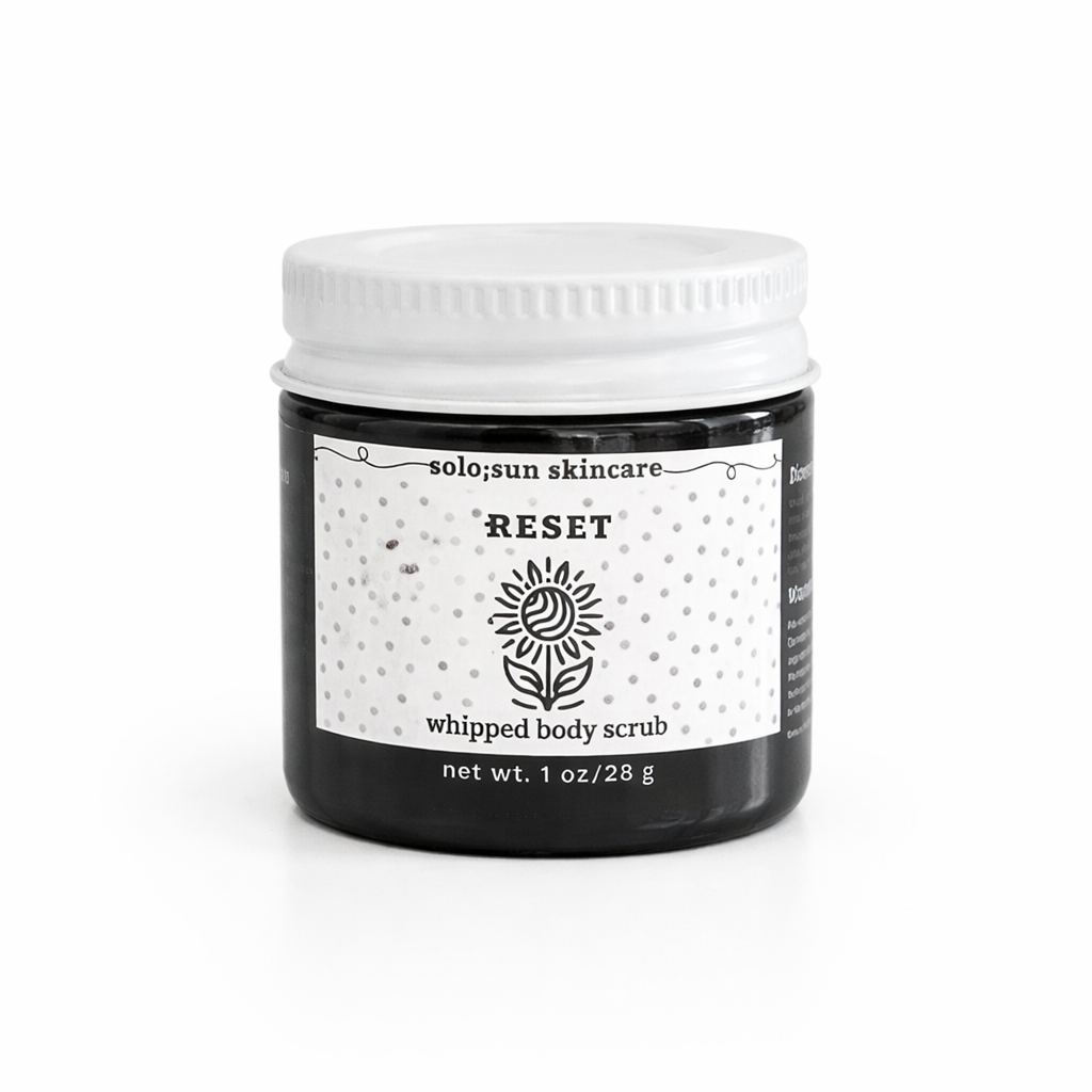 solo;sun skincare ;RESET whipped body scrub mini 1 oz exfoliating sugar scrub